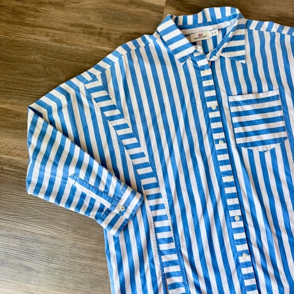 Vineyard Vines Oversized Button Down Shirt Blue White Stripe Long Sleeve Top 10 - Picture 9 of 14